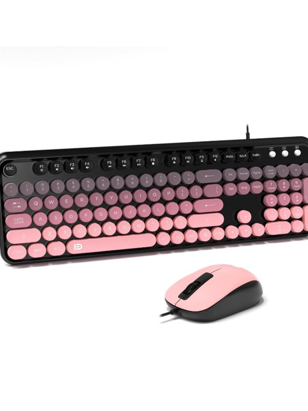 Wired Keyboard and Mouse Combo Retro Round Keys Pink Gradient